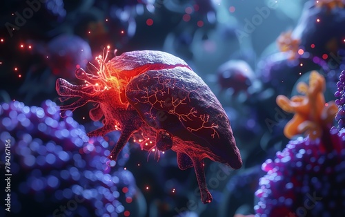 Animated liver detoxification process at a cellular level photo