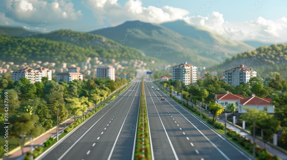 photorealistic highway on town background Generated with Ai tools photorealistic highway on town background Generated with Ai tools