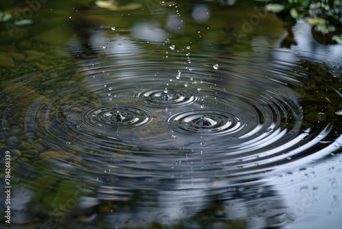 Hexagonal raindrops captured at the moment of impact on a water surface © AI Farm
