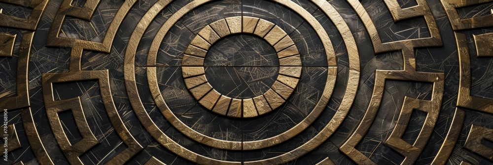 Fototapeta premium Ancient surreal meander roman, greek geometric patterns on marble. Luxurious stone designs and patterns on a rich marble background, exuding elegance and classical style