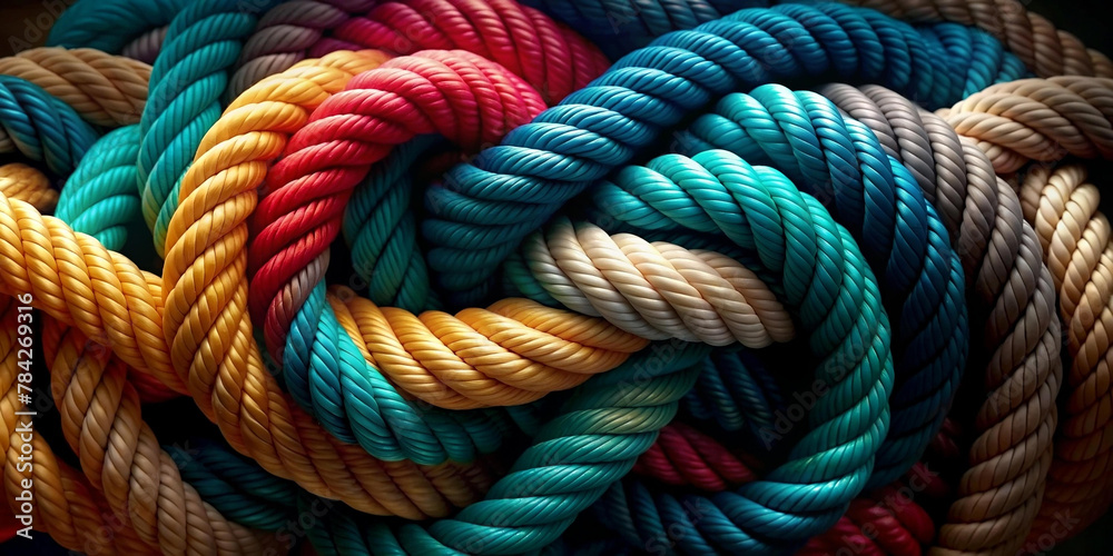 Team rope diverse strength connect partnership together teamwork unity ...