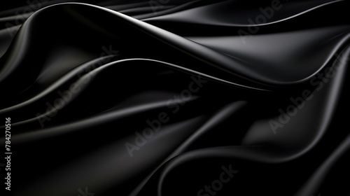 Billowing Black Luxury Fabric with Futuristic Flowing Silhouettes and Copy Space for Branding or Graphic Design