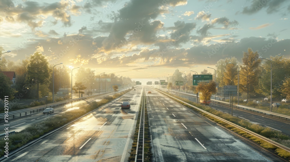 photorealistic highway on town background Generated with Ai tools photorealistic highway on town background Generated with Ai tools