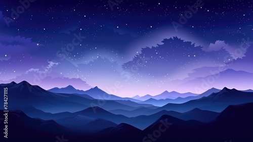 mountain landscape against the starry sky, cartoon landscape