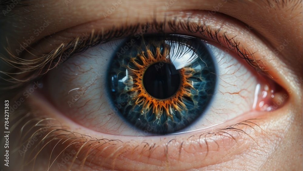 Fototapeta premium A close-up of an eye filled with wonder and determination. A faint reflection in the iris