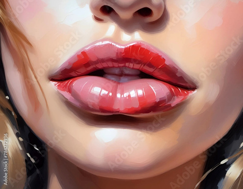 Lips of woman in closeup, impressionism painting style 
