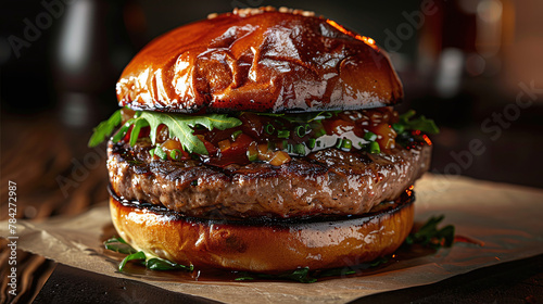 Elevated Indulgence: Appetizing Product Photography of Gourmet Burgers with Premium Foie Gras Toppings on Paper Plates