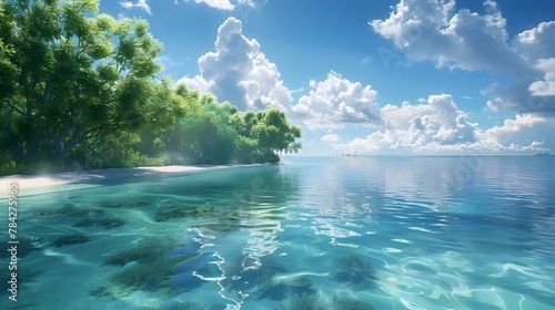 Serene Vanilla Island Lagoon: A Tropical Paradise of Crystal-Clear Waters and Vanilla Bean Trees