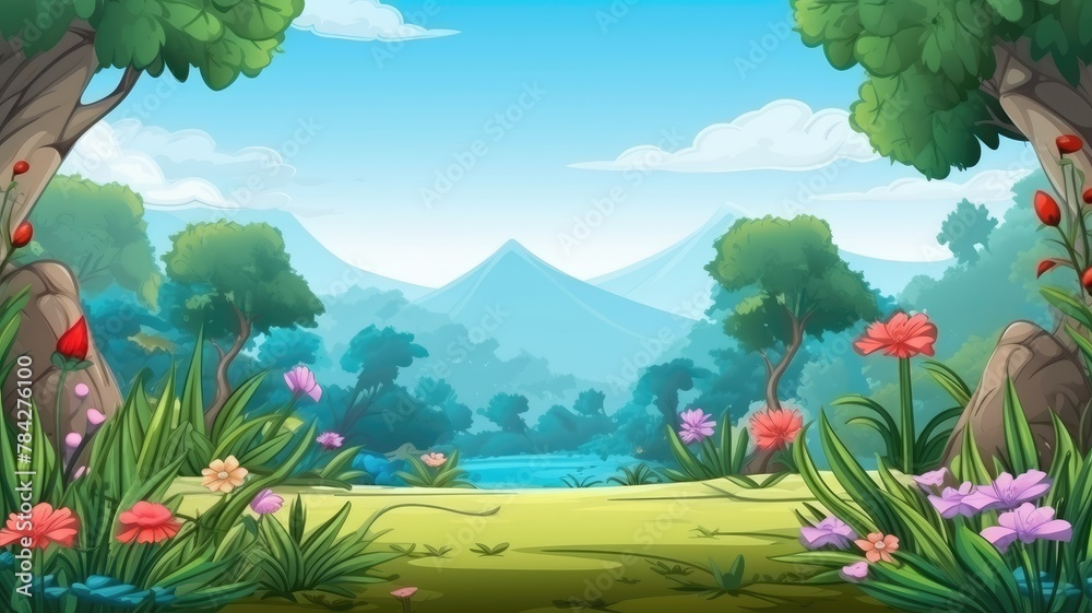 Fototapeta premium Enchanting Forest Landscape: A Cartoon Background Illustration