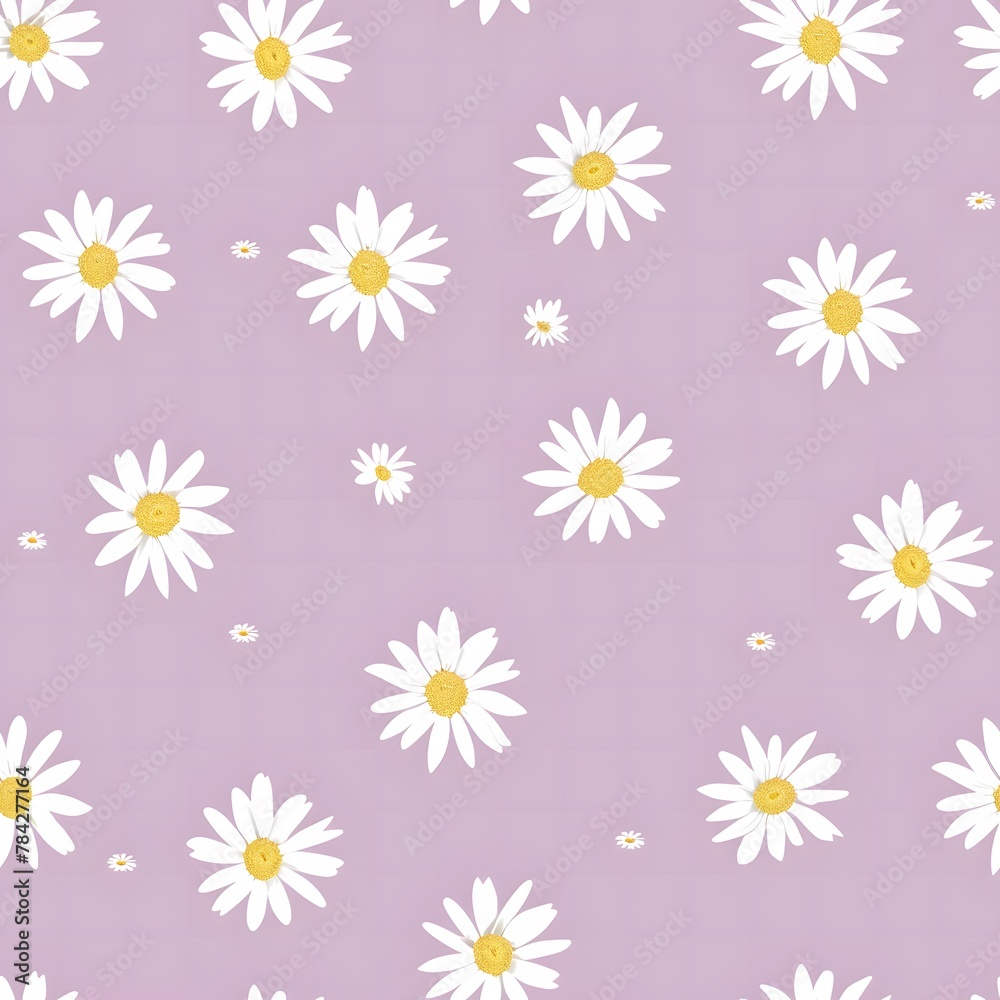 light purple background with white daisies, simple seamless pattern