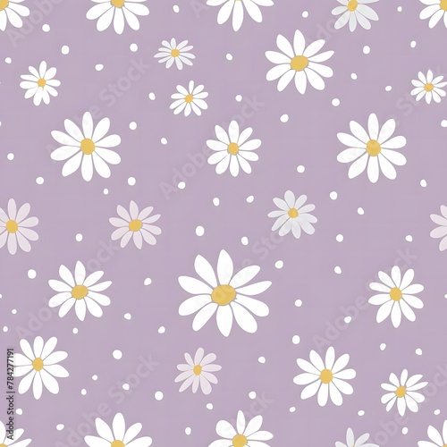 light purple background with white daisies, simple seamless pattern