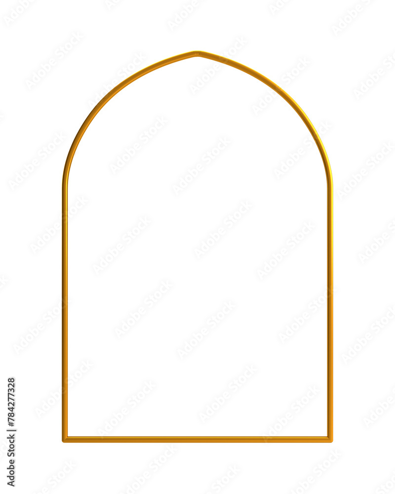 Islamic frame with 3d gold border, gold 3d arab windows frame Islamic frame with 3d gold border, gold 3d arab windows frame