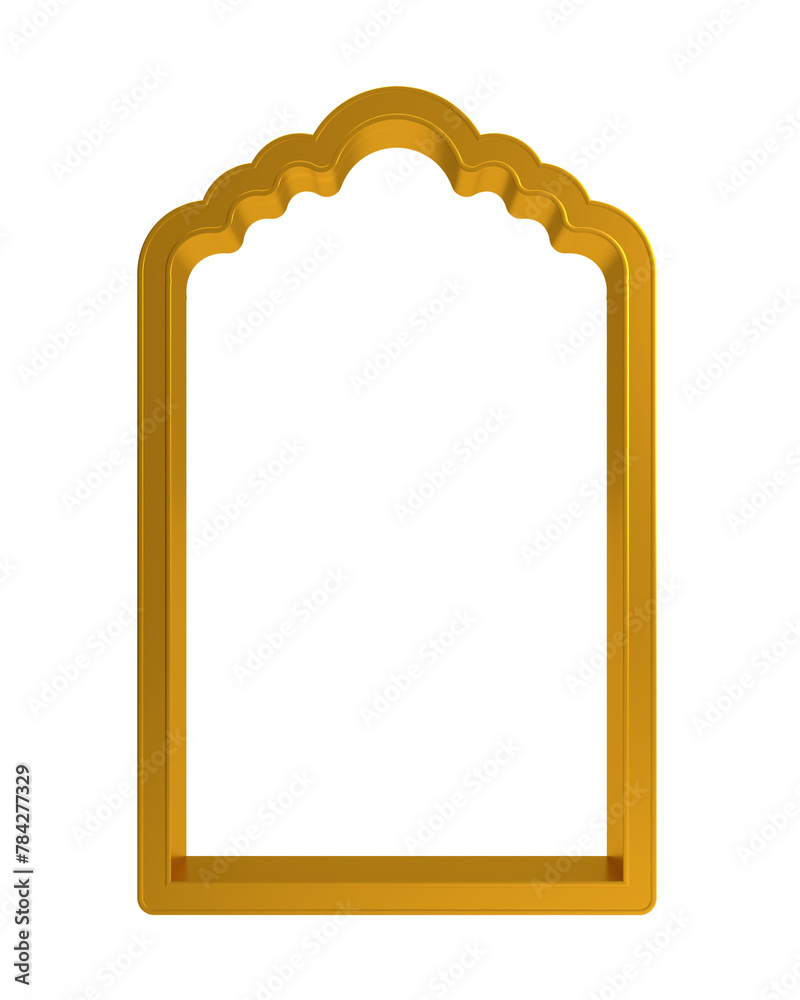 Islamic frame with 3d gold border, gold 3d arab windows frame silhouettes. Arabic traditional architecture. Islamic frame with 3d gold border, gold 3d arab windows frame silhouettes. Arabic traditional architecture.