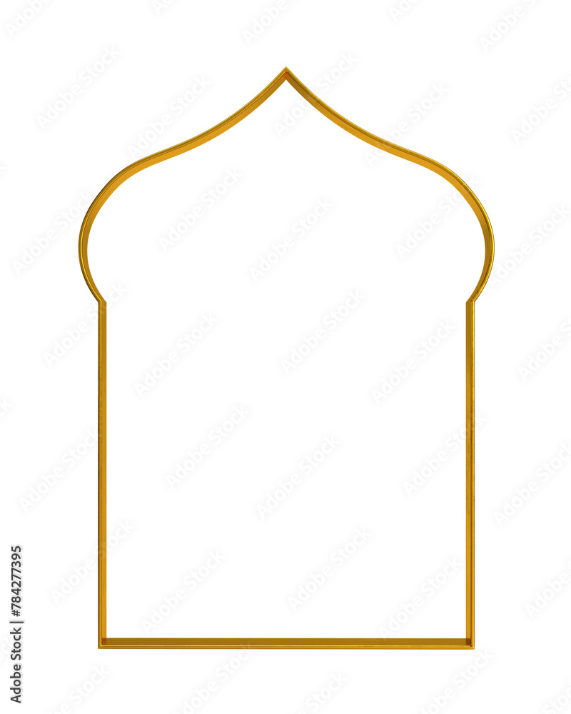 Islamic frame with 3d gold border, gold 3d arab windows frame silhouettes. Arabic traditional architecture. Islamic frame with 3d gold border, gold 3d arab windows frame silhouettes. Arabic traditional architecture.