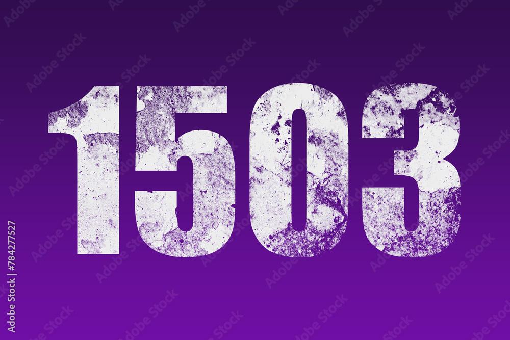 flat white grunge number of 1503 on purple background.