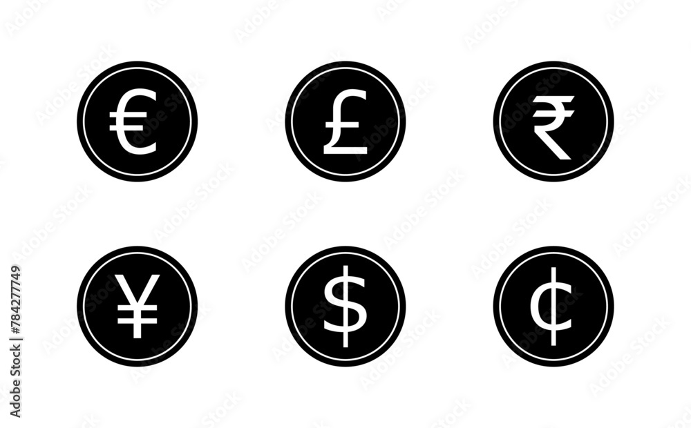 黒色の6種類の通貨記号 黒色の6種類の通貨記号