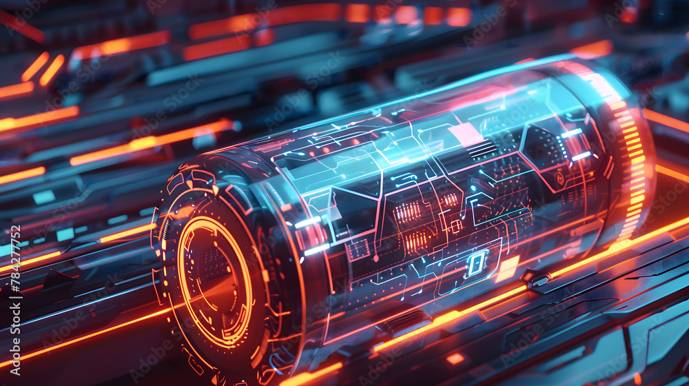 futuristic illustration of a modern battery, emphasizing its advanced technology and sleek design futuristic illustration of a modern battery, emphasizing its advanced technology and sleek design