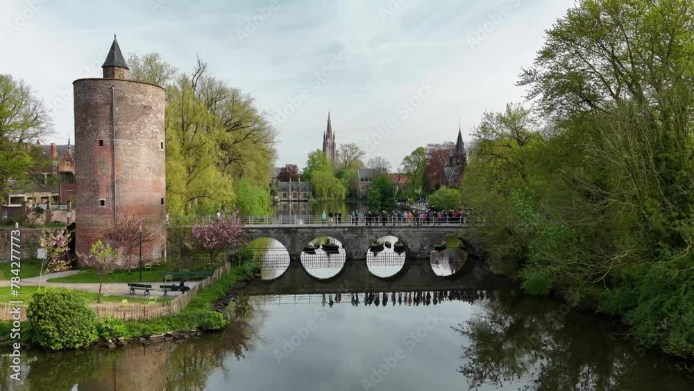 Bruges. Bridge on the lake of love, tourist location. A city in Belgium