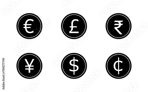黒色の6種類の通貨記号
