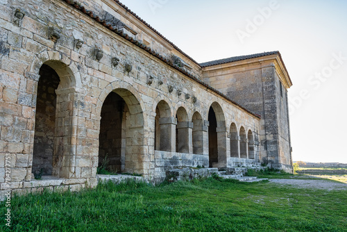Romanesque-style stone arches in the medieval church of Tamajon, Guadalajara, Spain.