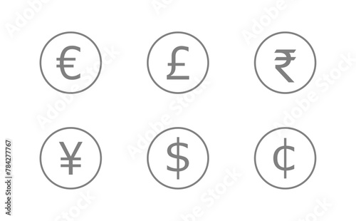 灰色の6種類の通貨記号