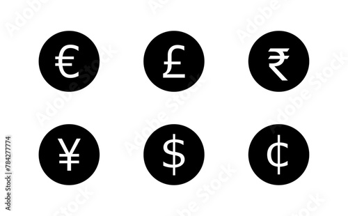 黒色の6種類の通貨記号