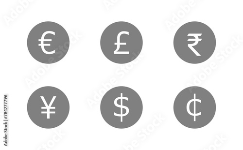 灰色の6種類の通貨記号