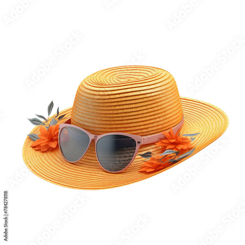 a Sunglasses and Sun Hat stylish , Isolated on transparent PNG background, Generative ai