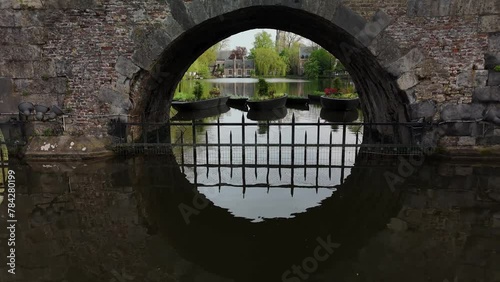 The Belgian city of Bruges. Bridge on the lake of love, tourist location. photo