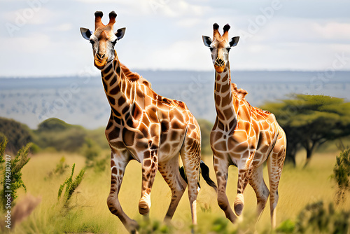 Giraffe family playing in Serengeti National Park