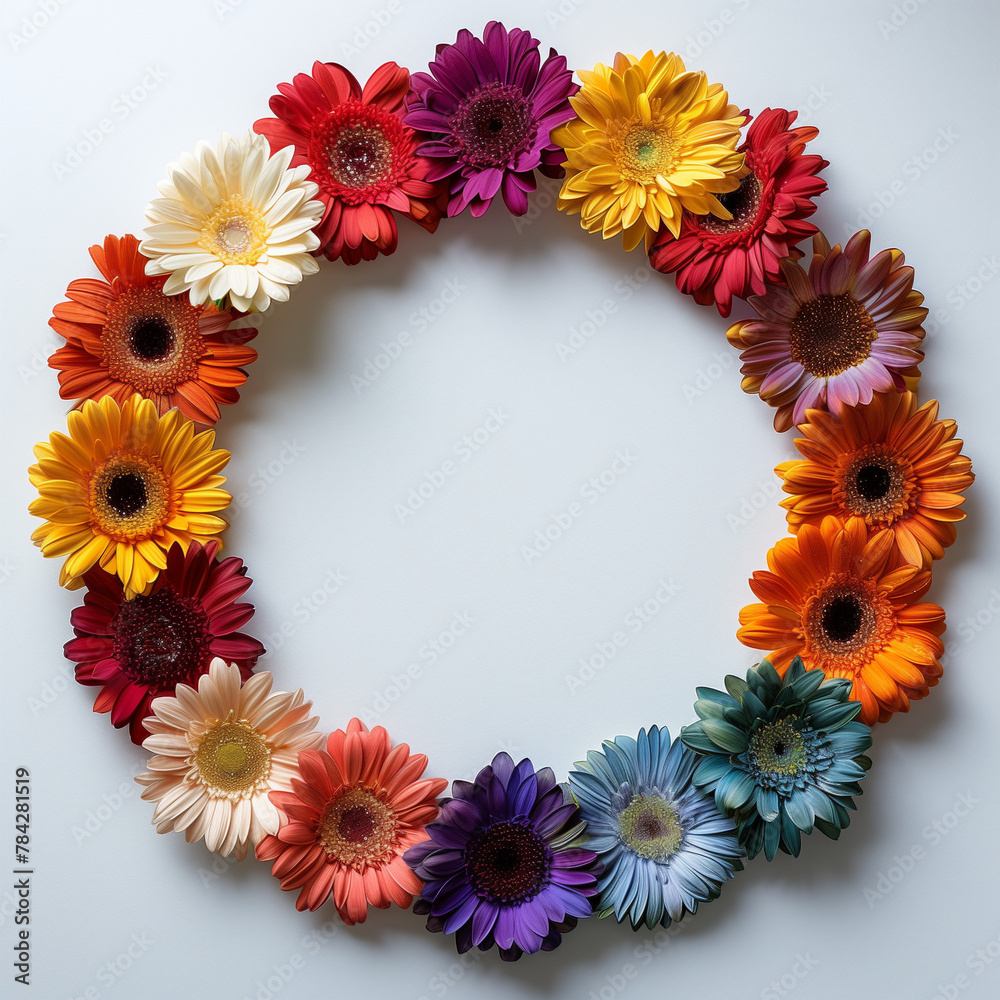 Fototapeta premium flowers circle frame, colorful gerbera, flower Wreath