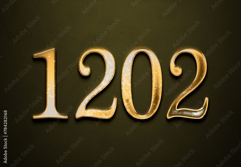 Old gold effect of 1202 number with 3D glossy style Mockup. Old gold effect of 1202 number with 3D glossy style Mockup.