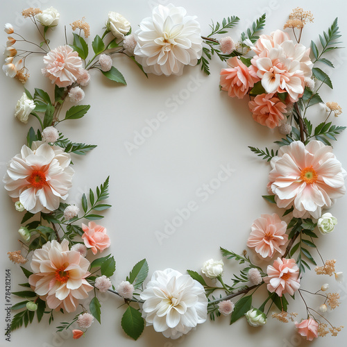 flowers circle frame, white and pink flowers, flower Wreath