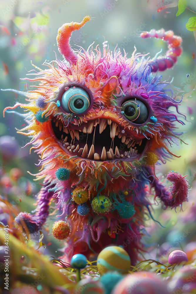 Delightful monster with a sweet tooth, vibrant sugar rush, playful candy realm, happy fantasy Delightful monster with a sweet tooth, vibrant sugar rush, playful candy realm, happy fantasy