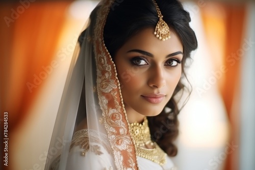 Portrait of a happy Hindu girl bride