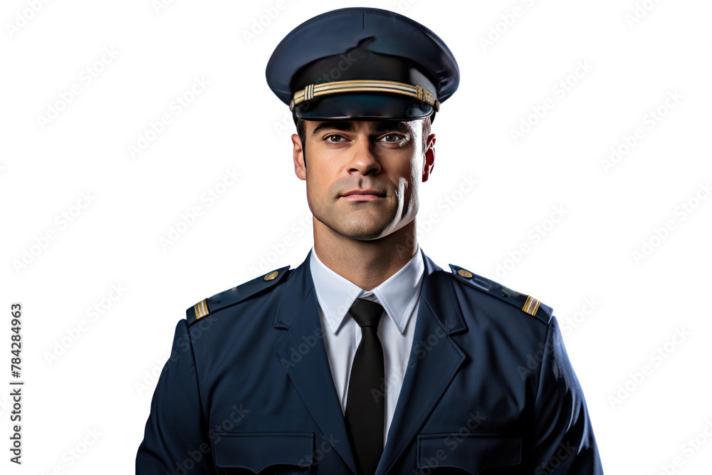 Male pilot wearing pilot uniform, Isolated on transparent background. Male pilot wearing pilot uniform, Isolated on transparent background.