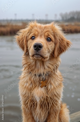Gentle Gaze: A Golden Retriever's Serene Reflection by the Water