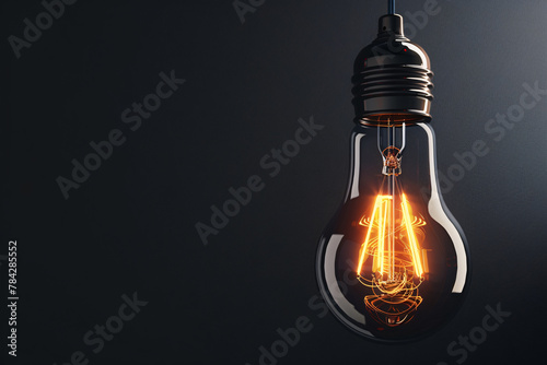 Antique glass bulb illuminating on black background, resembling an old kerosene lamp photo