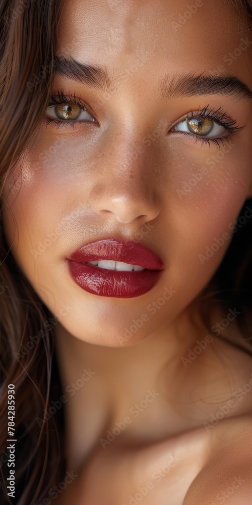 Close up of woman with red lipstick Close up of woman with red lipstick
