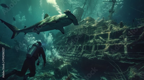 Underwater scene of diver e...