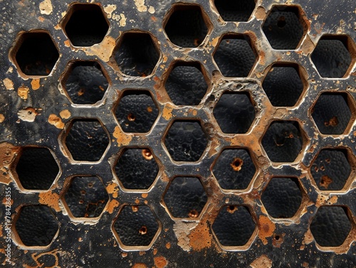 Close up of metal grate with holes