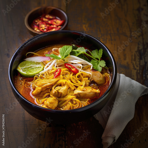 Northern Thai food (Khao Soi), Spicy curry noodles soup with chicken