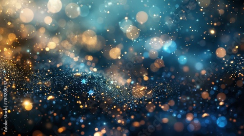 Abstract bokeh christmas lights and glitter with blue and orange tones  perfect for festive backgrounds.