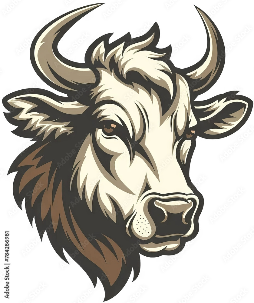 Fototapeta premium Transparent PNG, Cow, Bison, Illustration, Stylized, Graphic, Animal, Horns
