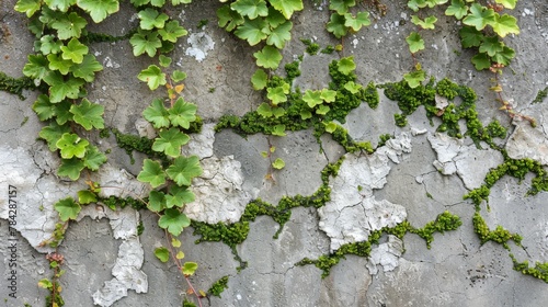 Stone wall covered in green plants