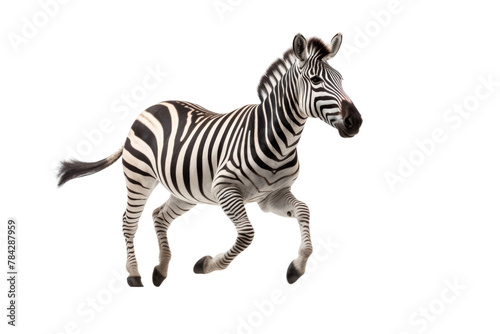 Zebra running, isolated on transparent background.