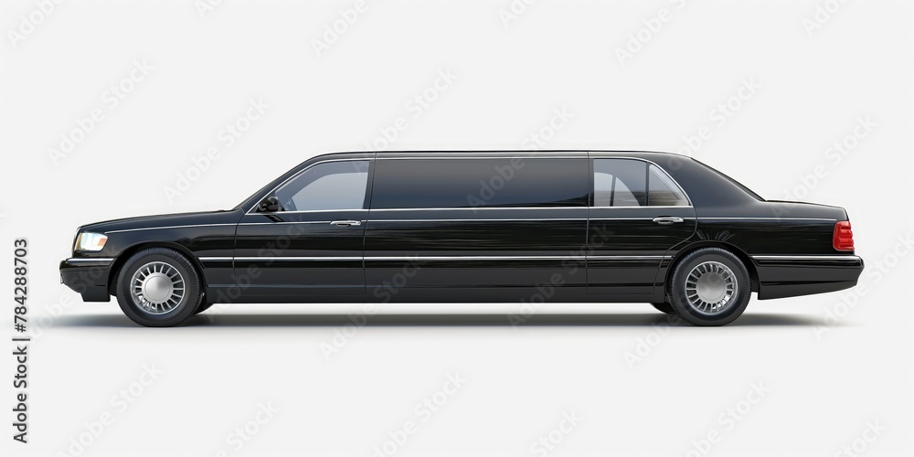 Side view of a sleek black limousine, symbolizing luxury transportation and high-class travel.