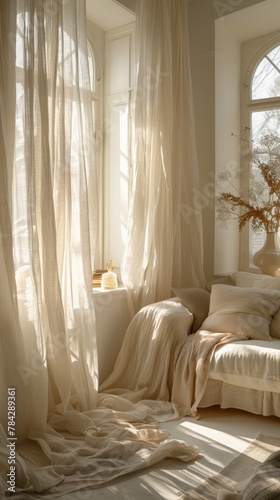 A living room filled with lots of white furniture