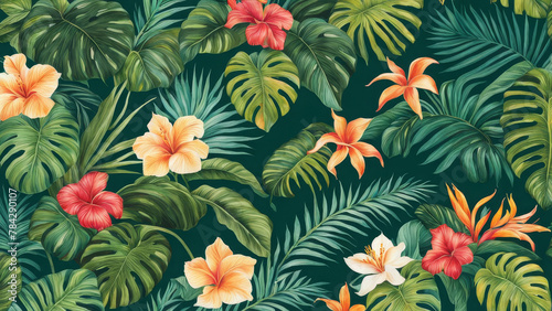 a tropical paradise with lush foliage, vibrant flowers, and exotic textures evoking the spirit of summer the rich colors and patterns of the tropics