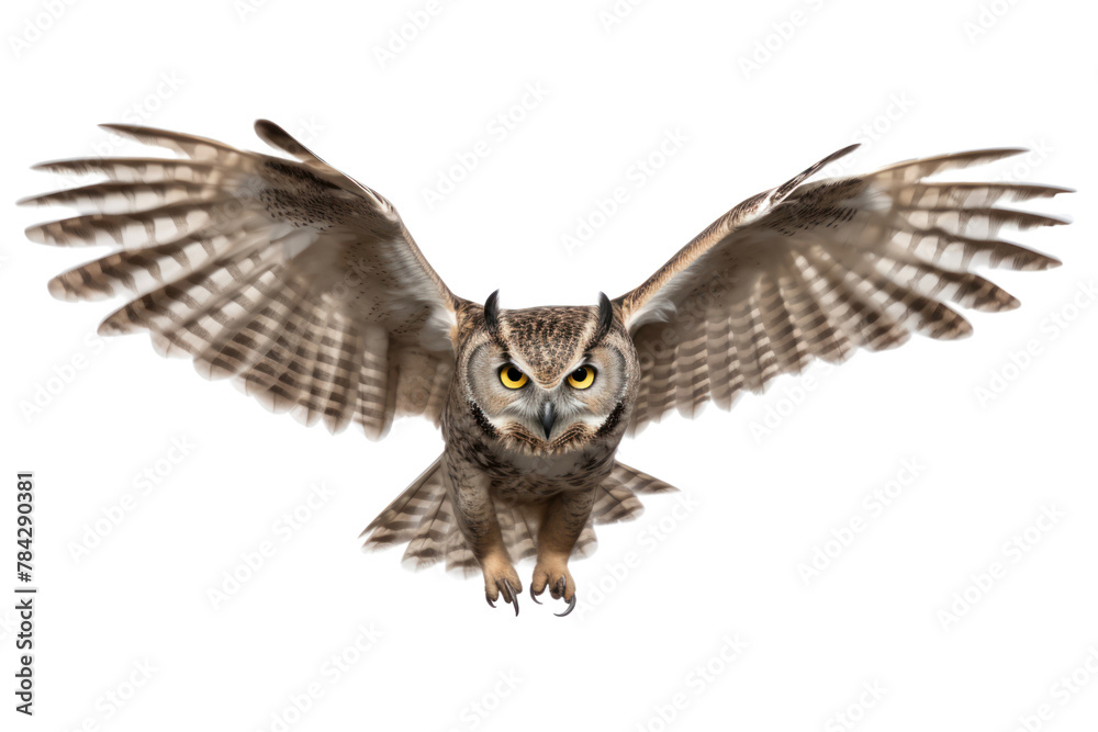 Fototapeta premium Owl flying, isolated on transparent background.